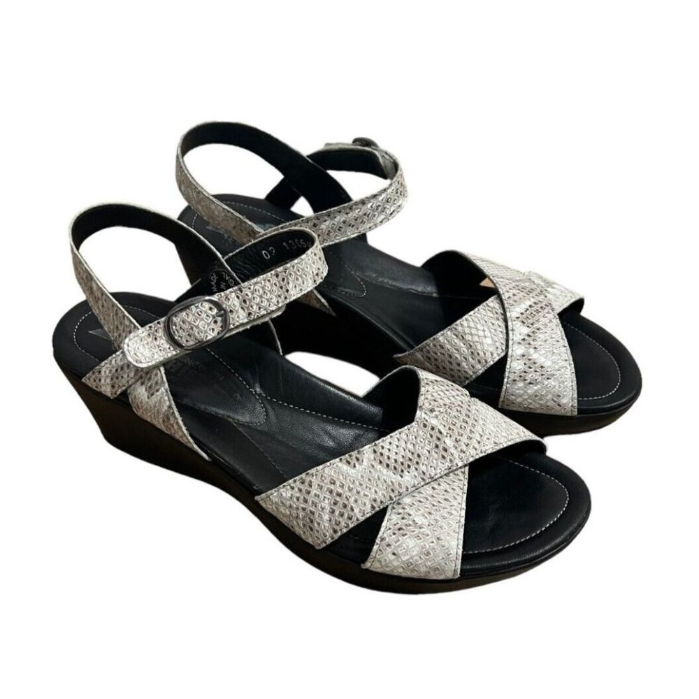Mephisto Partelia  Women's Snake Print Wedge Leather Sandals Size 39